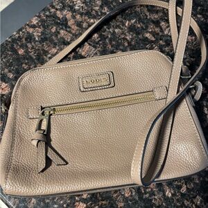 Lodis Taupe Pebbled Leather Crossbody Bag with Front Zip
